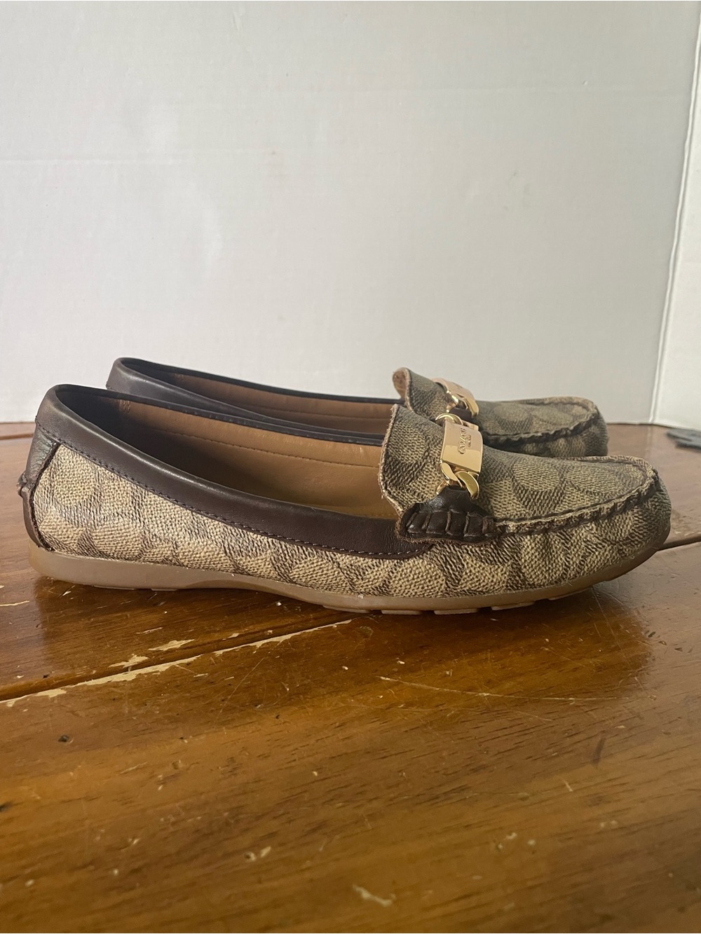 Coach Jacquard Loafers Driving Moccasin shoes flats Leather Signature Logo 7.5